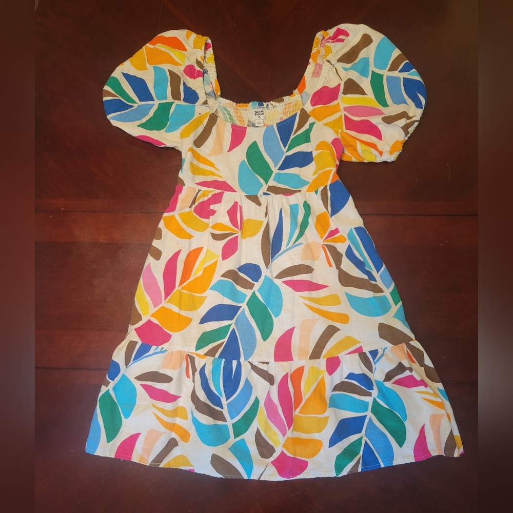 Tabitha Brown X Target Linen Blend Botanical Puff Sleeve Mini Dress (SMALL) - Picture 1 of 6